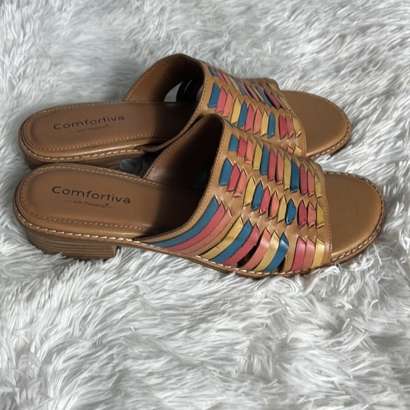 Comfortiva Huarache Style Multicolor Block Heel Slides Sandals 11M - Picture 2 of 7